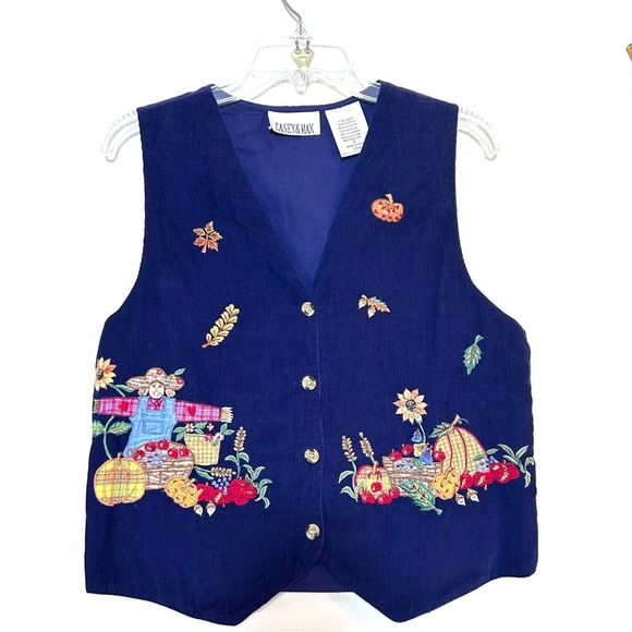 Tops - Womens Vintage Casey Max Vest Size Small Autumn Leaves Corduroy Plaid Harvest